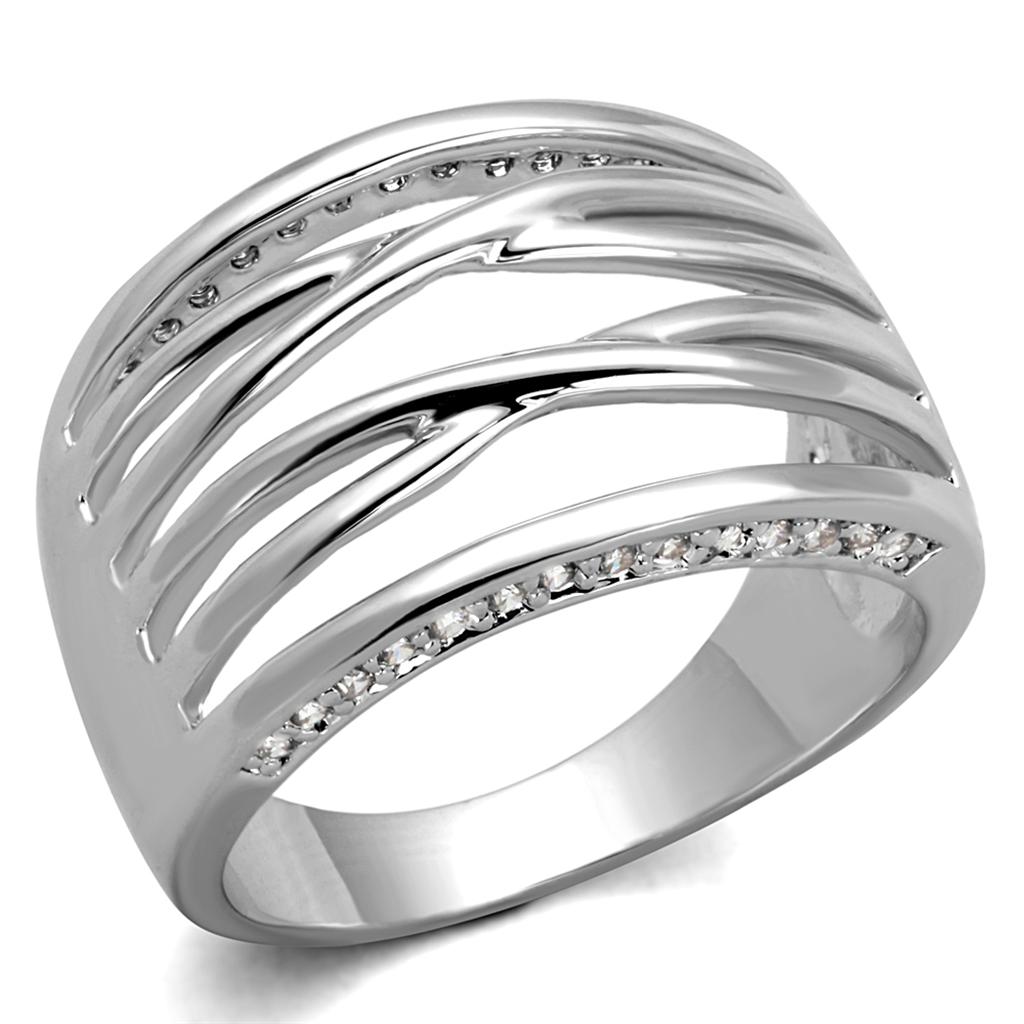 MA3W1066 - Rhodium Brass Ring with AAA Grade CZ  in Clear