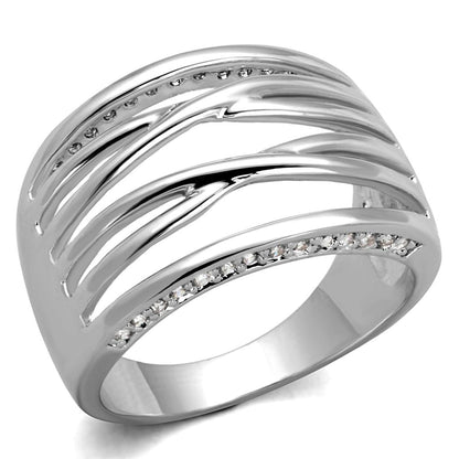 MA3W1066 - Rhodium Brass Ring with AAA Grade CZ  in Clear