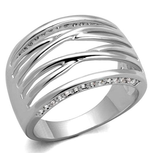 MA3W1066 - Rhodium Brass Ring with AAA Grade CZ  in Clear