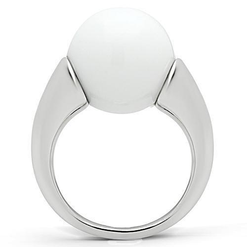 MA3W106 - Rhodium Brass Ring with Synthetic Glass Bead in White
