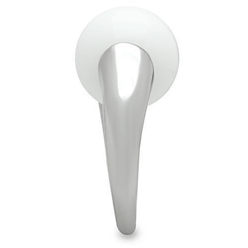 MA3W106 - Rhodium Brass Ring with Synthetic Glass Bead in White