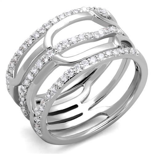 MA3W1070 - Rhodium Brass Ring with AAA Grade CZ  in Clear