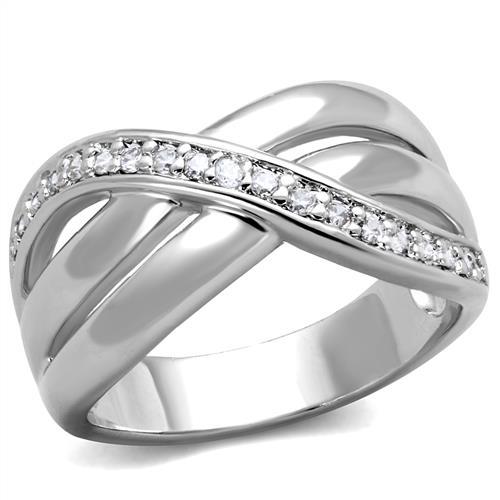 MA3W1071 - Rhodium Brass Ring with AAA Grade CZ  in Clear