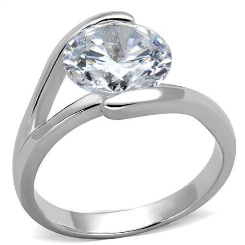 MA3W1072 - Rhodium Brass Ring with AAA Grade CZ  in Clear