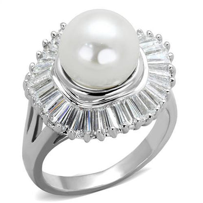 MA3W1073 - Rhodium Brass Ring with Synthetic Pearl in White