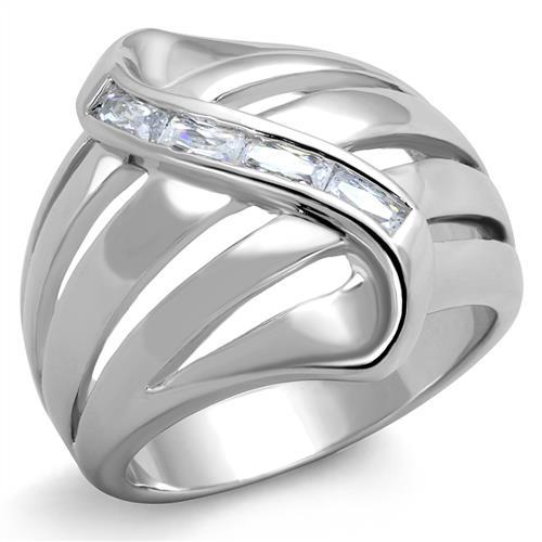 MA3W1077 - Rhodium Brass Ring with AAA Grade CZ  in Clear