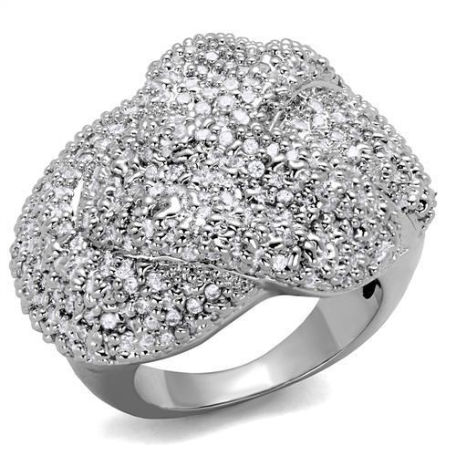MA3W1078 - Rhodium Brass Ring with AAA Grade CZ  in Clear