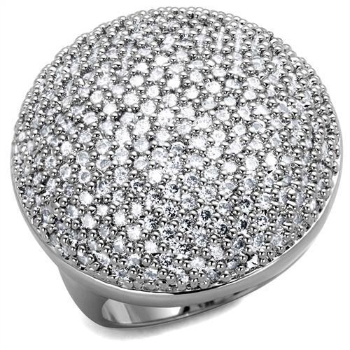 MA3W1079 - Rhodium Brass Ring with AAA Grade CZ  in Clear