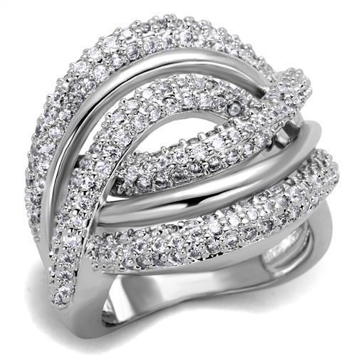MA3W1081 - Rhodium Brass Ring with AAA Grade CZ  in Clear