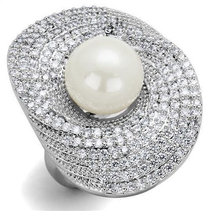 MA3W1082 - Rhodium Brass Ring with Synthetic Pearl in White