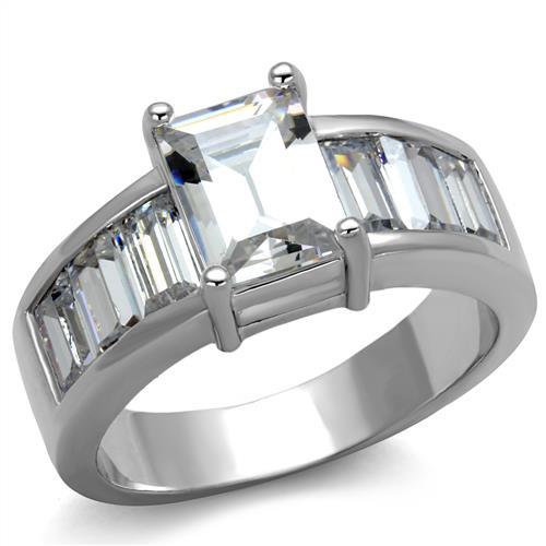 MA3W1086 - Rhodium Brass Ring with AAA Grade CZ  in Clear