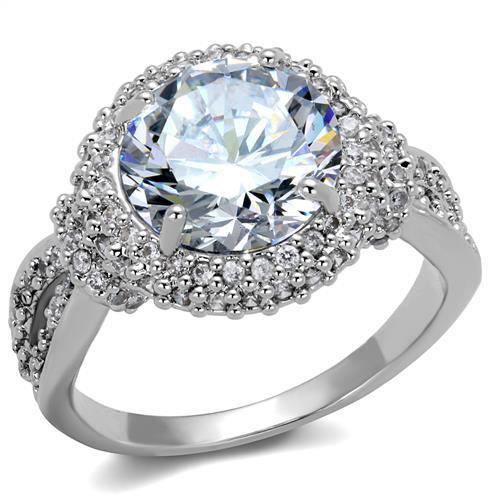 MA3W1087 - Rhodium Brass Ring with AAA Grade CZ  in Clear