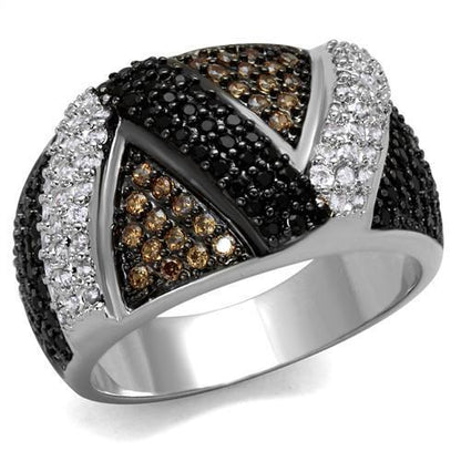 MA3W1088 - Rhodium + Ruthenium Brass Ring with AAA Grade CZ  in Multi Color