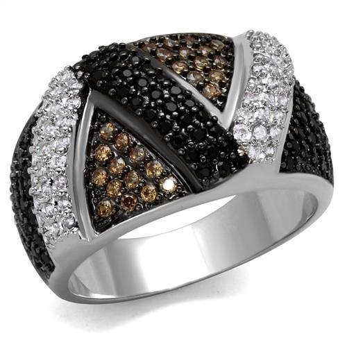 MA3W1088 - Rhodium + Ruthenium Brass Ring with AAA Grade CZ  in Multi Color