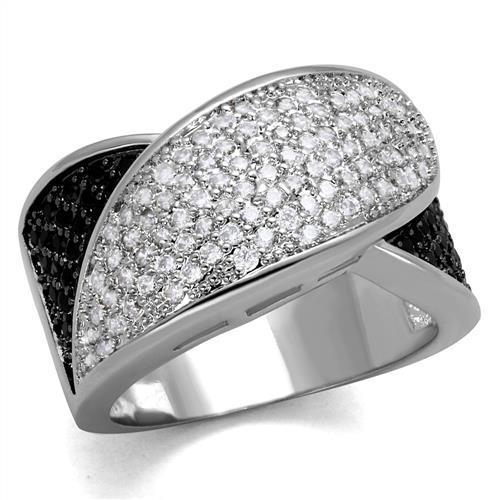 MA3W1089 - Rhodium + Ruthenium Brass Ring with AAA Grade CZ  in Black Diamond