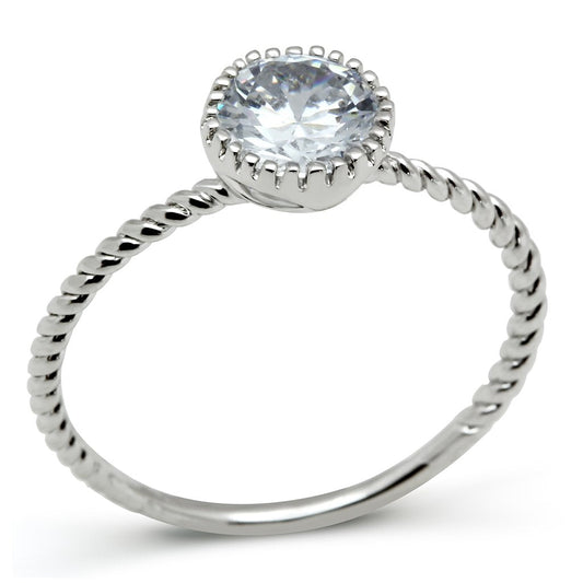 MA3W108 - Rhodium Brass Ring with AAA Grade CZ  in Clear