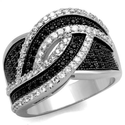 MA3W1090 - Rhodium + Ruthenium Brass Ring with AAA Grade CZ  in Black Diamond