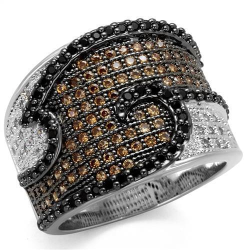 MA3W1091 - Rhodium + Ruthenium Brass Ring with AAA Grade CZ  in Multi Color