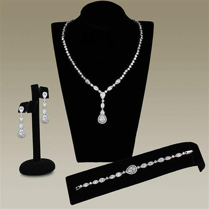MA3W1093 - Rhodium Brass Jewelry Sets with AAA Grade CZ  in Clear