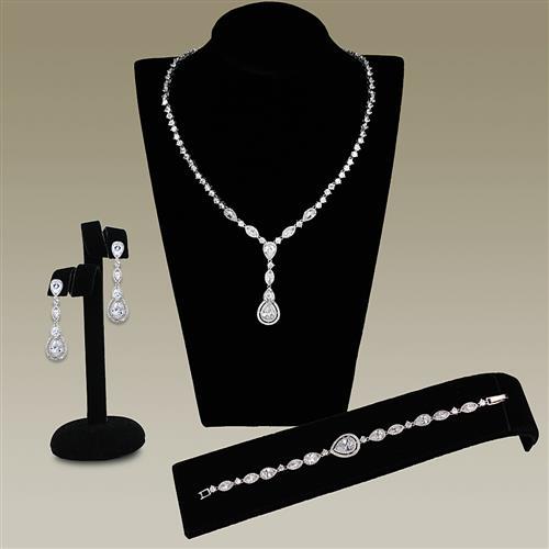 MA3W1093 - Rhodium Brass Jewelry Sets with AAA Grade CZ  in Clear