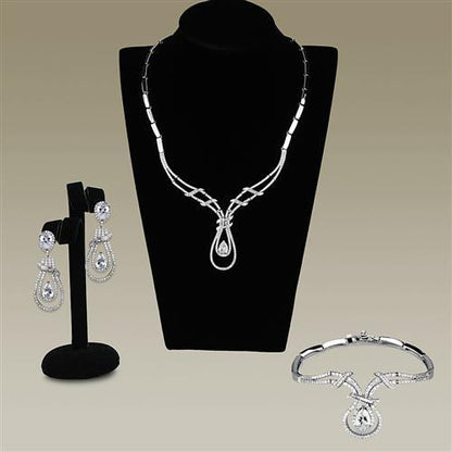 MA3W1095 - Rhodium Brass Jewelry Sets with AAA Grade CZ  in Clear