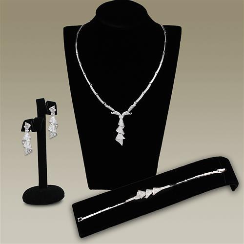 MA3W1096 - Rhodium Brass Jewelry Sets with AAA Grade CZ  in Clear
