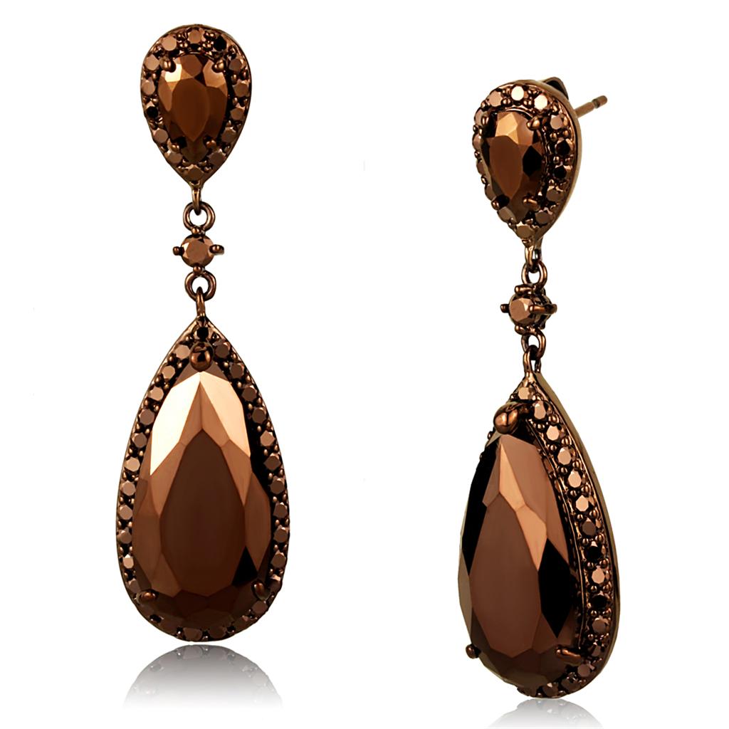 MA3W1110 - IP Coffee light Brass Earrings with AAA Grade CZ  in Light Coffee