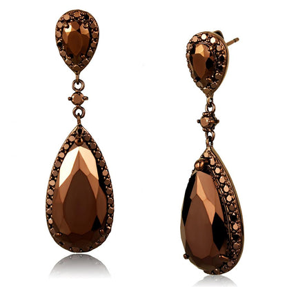 MA3W1110 - IP Coffee light Brass Earrings with AAA Grade CZ  in Light Coffee