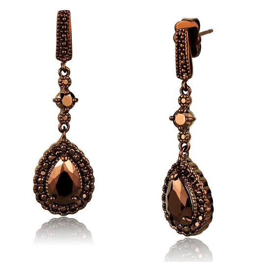 MA3W1111 - IP Coffee light Brass Earrings with AAA Grade CZ  in Light Coffee