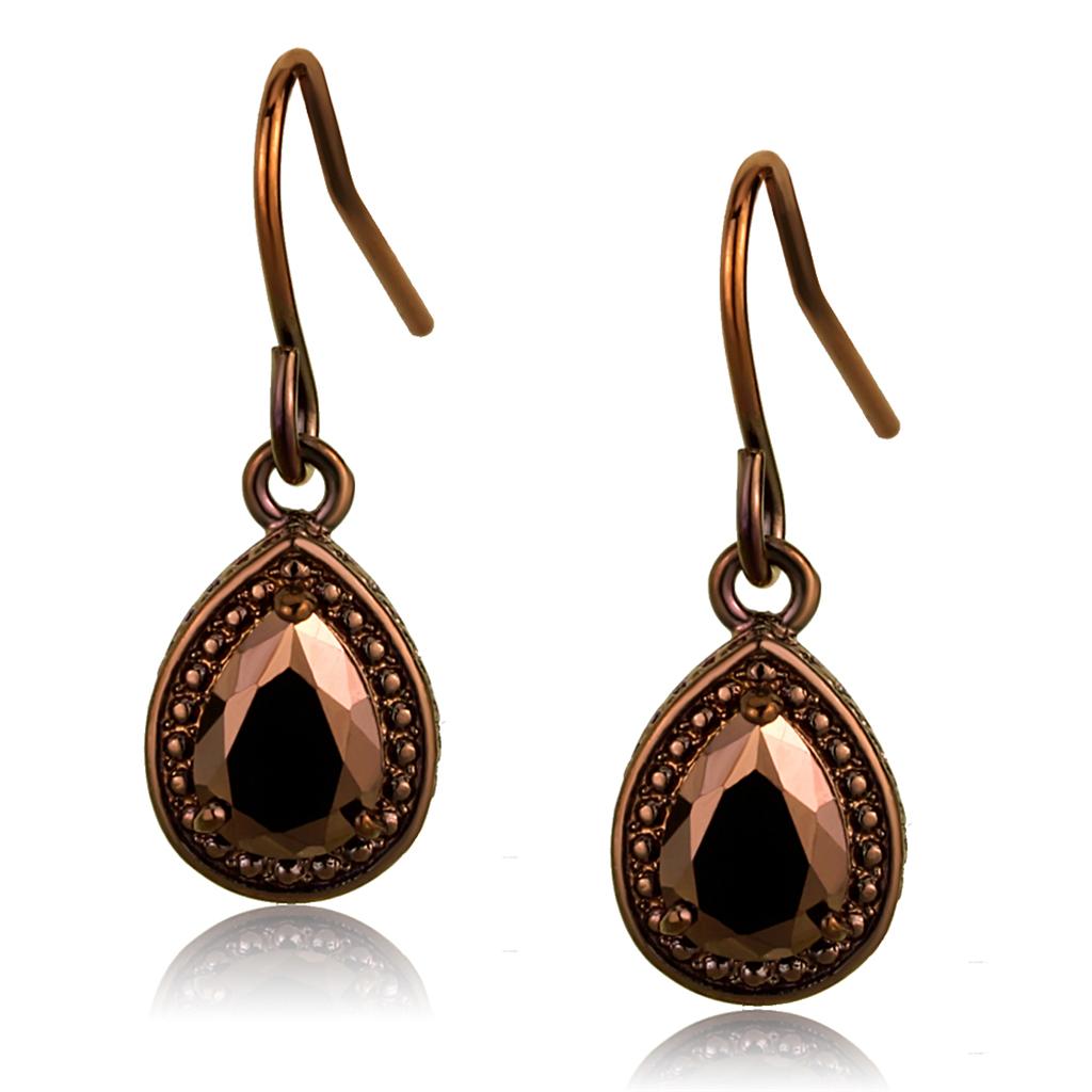 MA3W1114 - IP Coffee light Brass Earrings with AAA Grade CZ  in Light Coffee