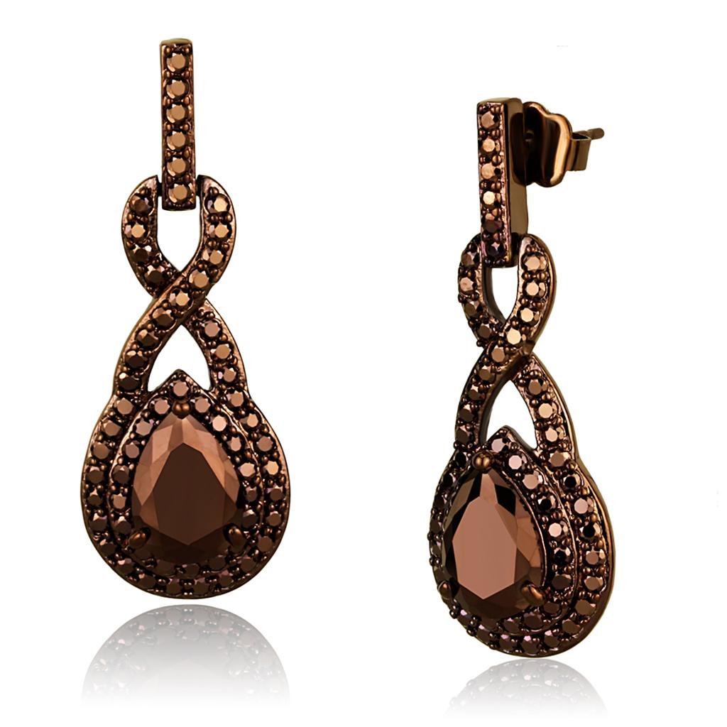 MA3W1115 - IP Coffee light Brass Earrings with AAA Grade CZ  in Light Coffee