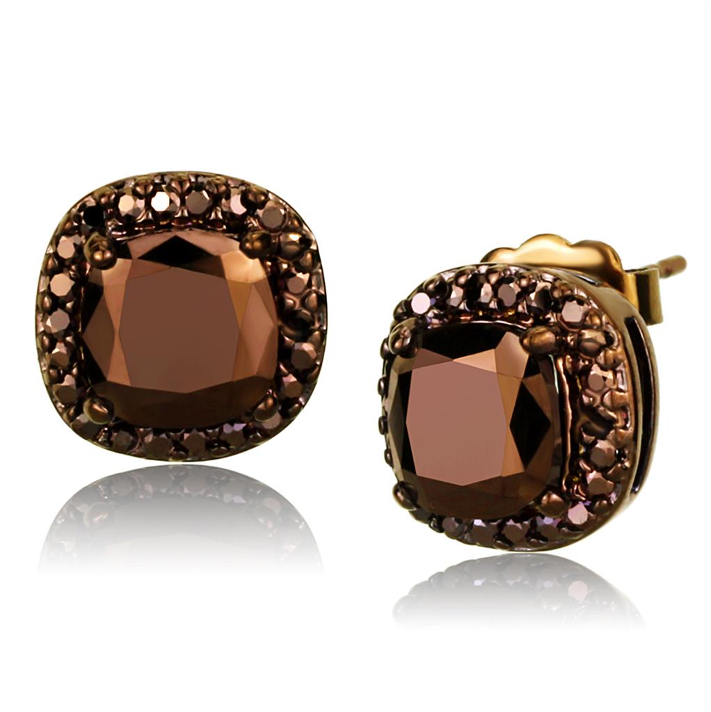 MA3W1116 - IP Coffee light Brass Earrings with AAA Grade CZ  in Light Coffee