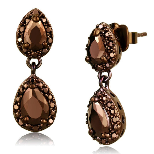 MA3W1117 - IP Coffee light Brass Earrings with AAA Grade CZ  in Light Coffee
