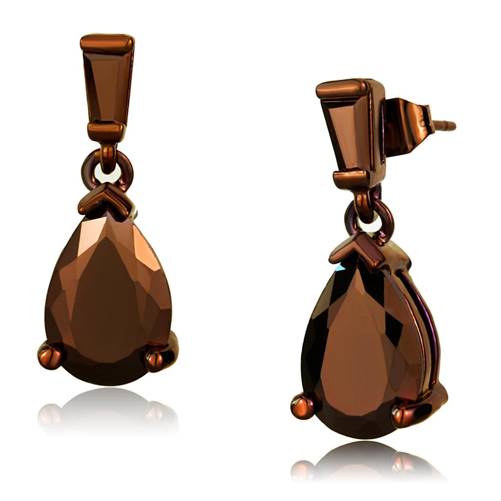 MA3W1120 - IP Coffee light Brass Earrings with AAA Grade CZ  in Light Coffee