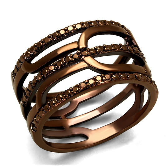 MA3W1126 - IP Coffee light Brass Ring with AAA Grade CZ  in Light Coffee