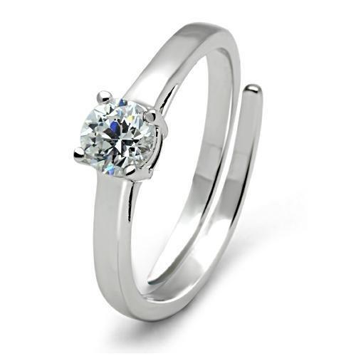 MA3W112 - Rhodium Brass Ring with AAA Grade CZ  in Clear