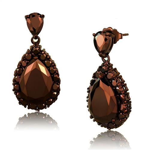 MA3W1134 - IP Coffee light Brass Earrings with AAA Grade CZ  in Light Coffee