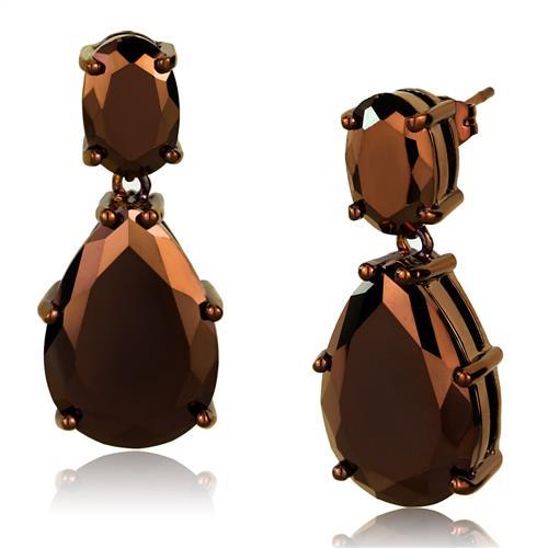 MA3W1135 - IP Coffee light Brass Earrings with AAA Grade CZ  in Light Coffee