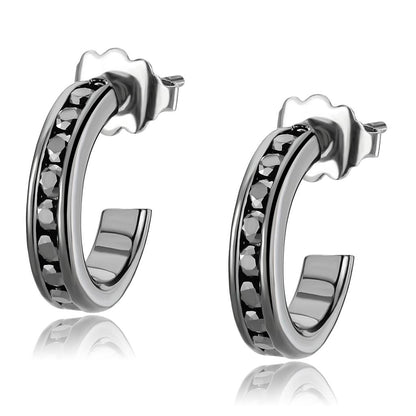 MA3W1141 - IP Light Black  (IP Gun) Brass Earrings with Top Grade Crystal  in Light Gray