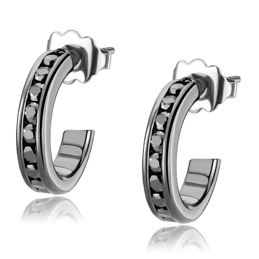 MA3W1141 - IP Light Black  (IP Gun) Brass Earrings with Top Grade Crystal  in Light Gray