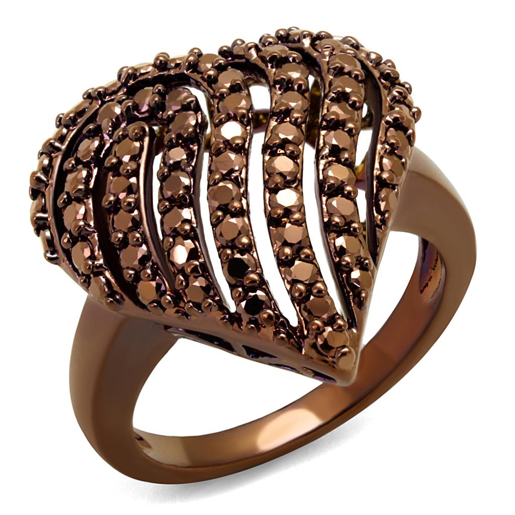 MA3W1149 - IP Coffee light Brass Ring with AAA Grade CZ  in Light Coffee