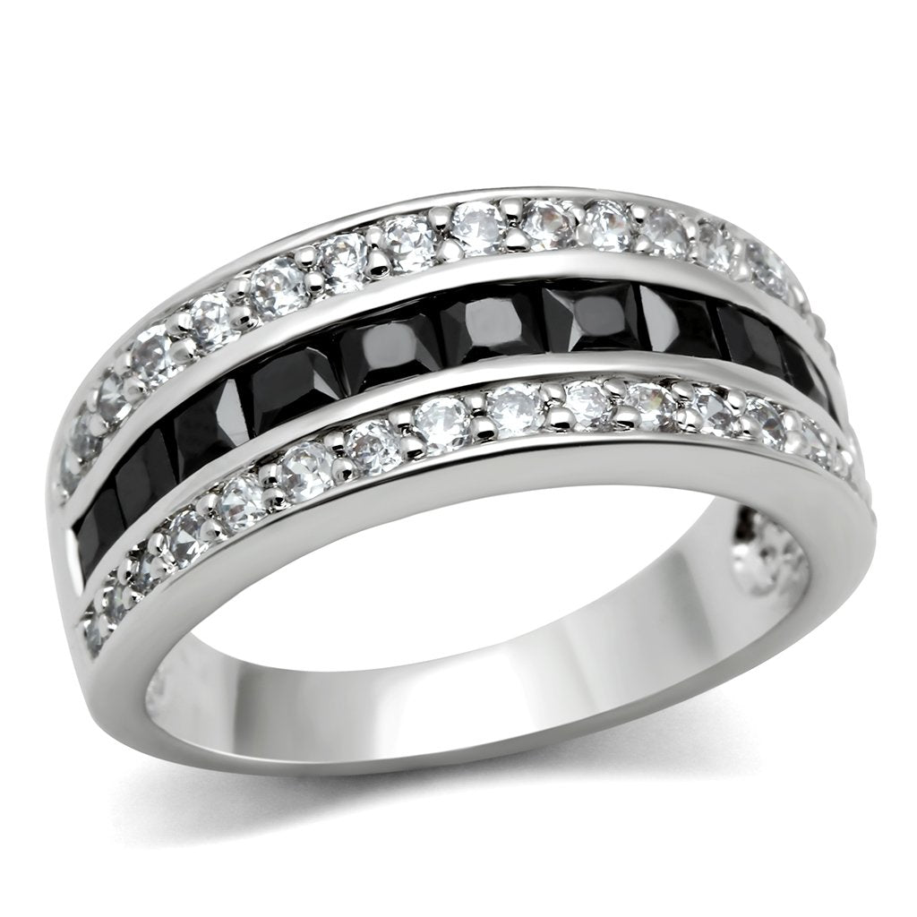MA3W117 - Rhodium Brass Ring with AAA Grade CZ  in Jet