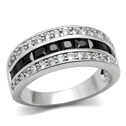 MA3W117 - Rhodium Brass Ring with AAA Grade CZ  in Jet