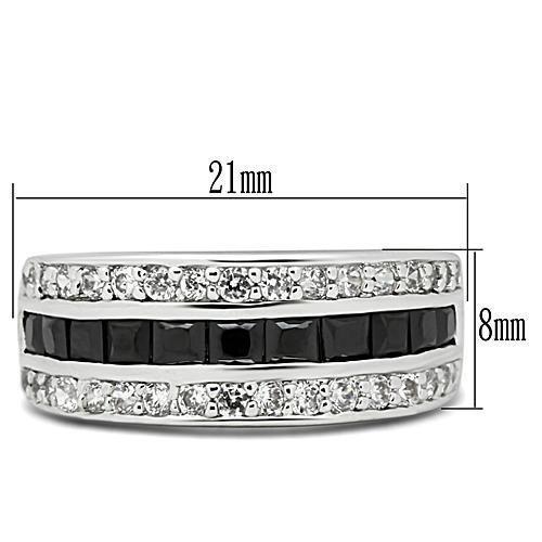MA3W117 - Rhodium Brass Ring with AAA Grade CZ  in Jet
