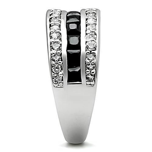 MA3W117 - Rhodium Brass Ring with AAA Grade CZ  in Jet