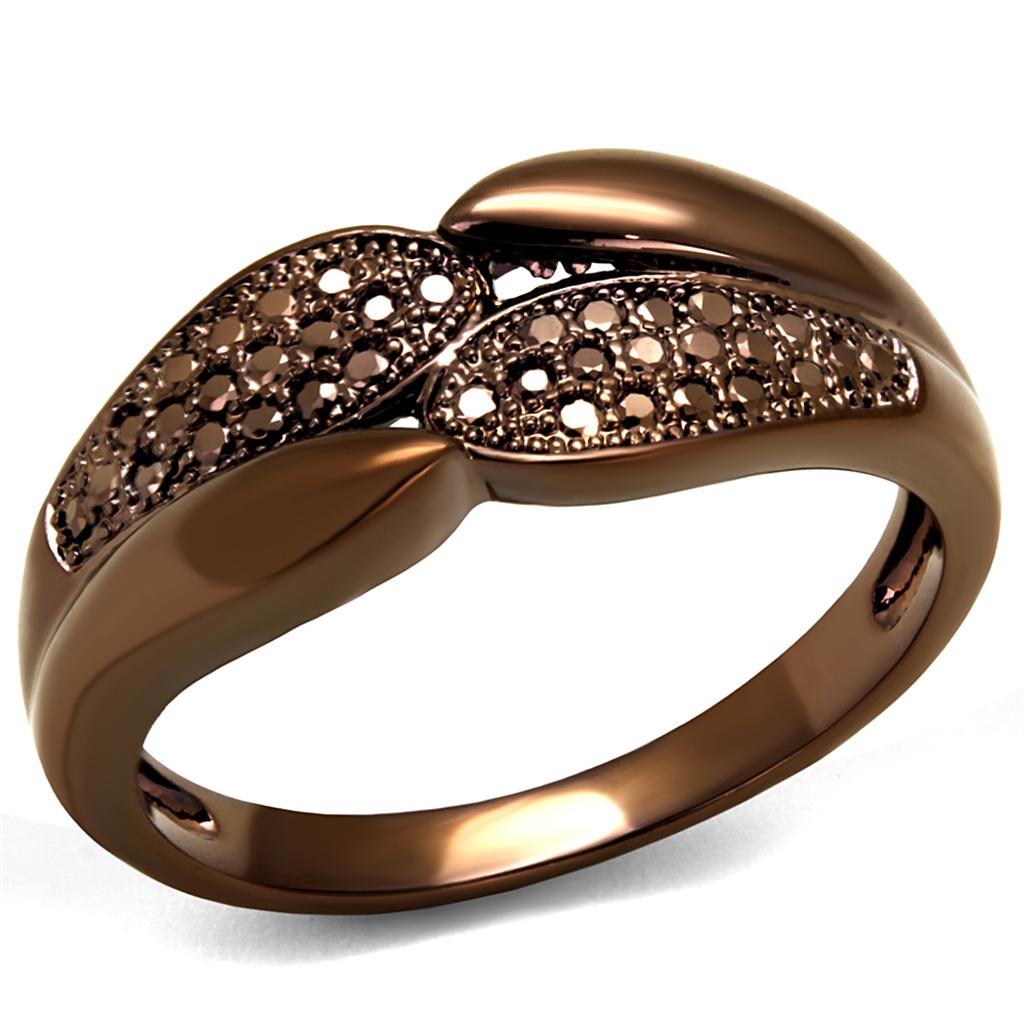 MA3W1180 - IP Coffee light Brass Ring with AAA Grade CZ  in Light Coffee