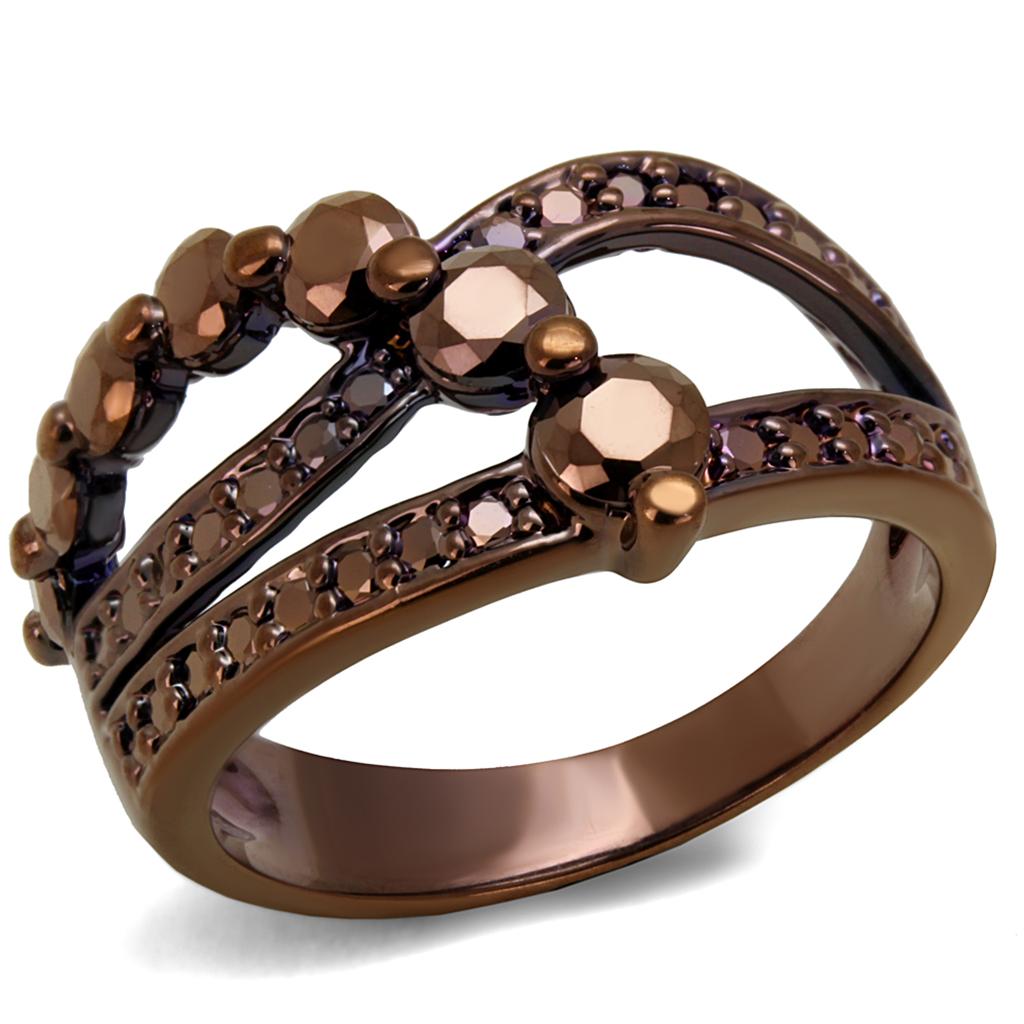 MA3W1182 - IP Coffee light Brass Ring with AAA Grade CZ  in Light Coffee