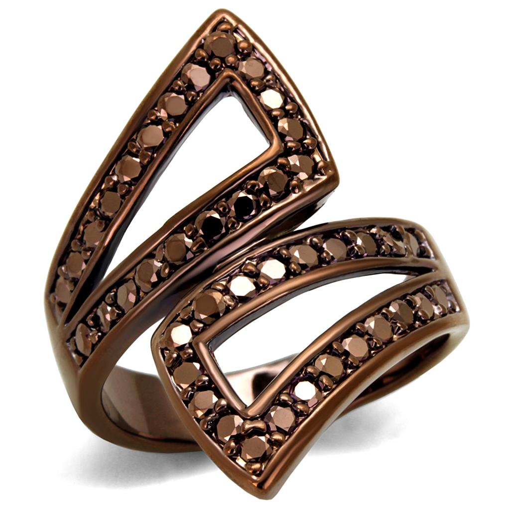 MA3W1185 - IP Coffee light Brass Ring with AAA Grade CZ  in Light Coffee