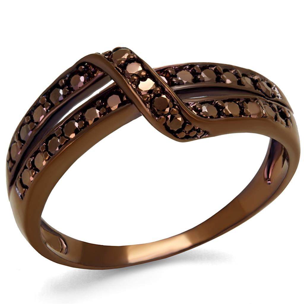 MA3W1189 - IP Coffee light Brass Ring with AAA Grade CZ  in Light Coffee