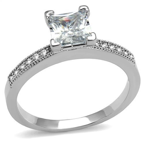 MA3W1209 - Rhodium Brass Ring with AAA Grade CZ  in Clear